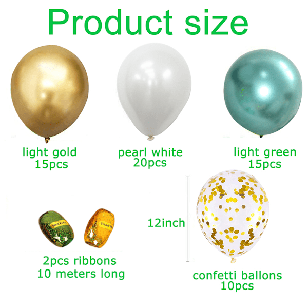 Salviagrön vit guld ballonger grön ballong girlang kit latex