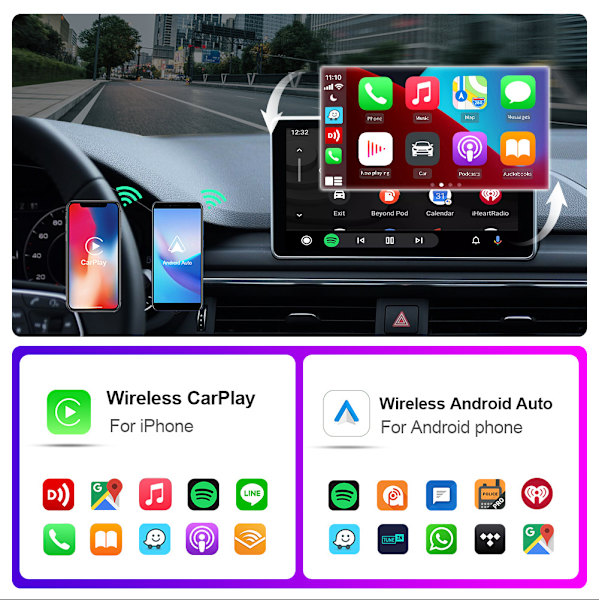 Trådløs CarPlay & Android Auto Adapter 2025 – Enkel Plug & Play, Rask Tilkobling, Passer iPhone & Android