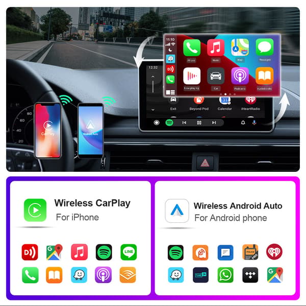 Trådløs CarPlay & Android Auto Adapter 2025 – Nem Plug & Play, Hurtig forbindelse, Passer til iPhone & Android