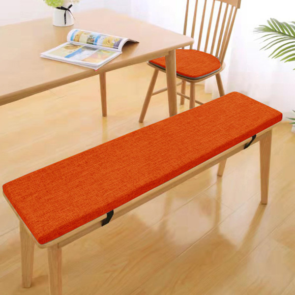 Bänkdyna i linne, halkfri stolsdyna, skobänksdyna med bindningsspänne, orange färg Style 3