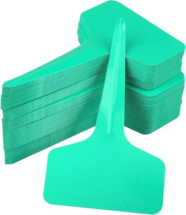 Förpackning med 100 plastväxtetiketter gröna 6 x 10 cm