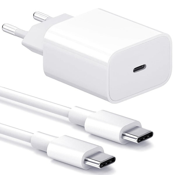 Hurtiglader 20W USB-C - Adapter + Kabel 2m Hvit 2-pakning