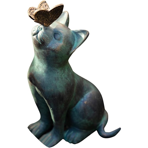 1 st kattträdgårdsstaty, katt med fjärilsfigur, katt