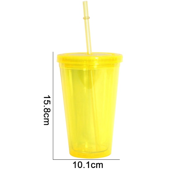 Dubbelväggig Plastkopp med Lock och Sugrör för Kalla Drycker