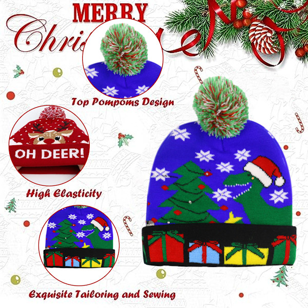 Christmas Knitted LED Pom Beanie Hat Ugly Sweater Holiday Xmas
