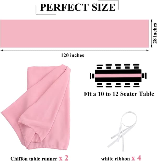 2 st Chiffon Bordslöpare 71x305 cm Romantisk Bröllopslöpare