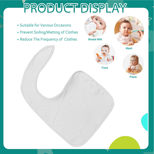 Lämplig för babypojkar och flickor, babyhaklapp i slätväv, ekologisk babyhaklapp i slätväv, mjuk huvudduk, dregelhaklapp, slitstark och bekväm white