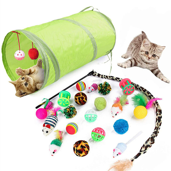21 stycken katt leksaker, katt leksaker husdjur leksaker för katt kattunge, katt tunnel katt boll leksak kattunge lek