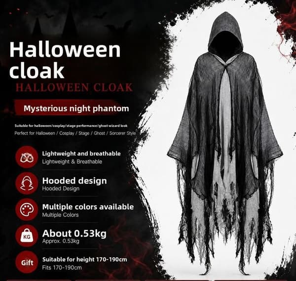 Halloween zombie rollespil middelalderkappe, lang hat, stor slæbekappe Halloween scene kostume rød red