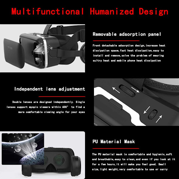 VR-headset Virtual Reality 3D-glasögon med fjärrkontroll