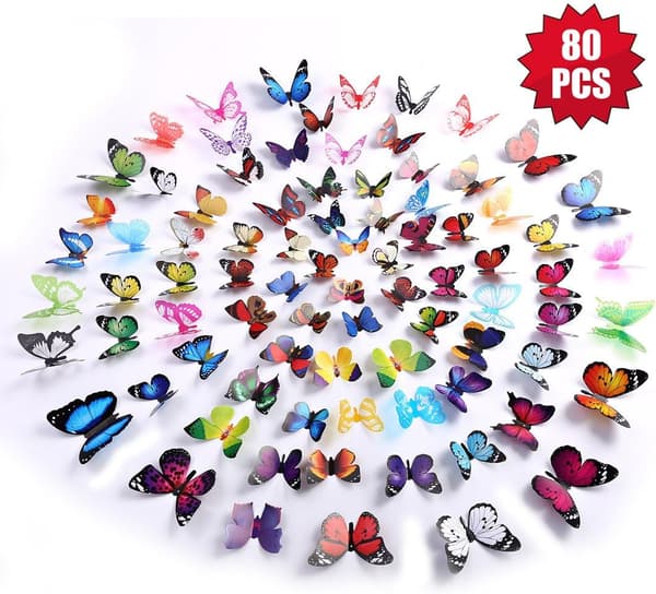 80 kappaleen 3D-perhosseinätarrasarja juhliin