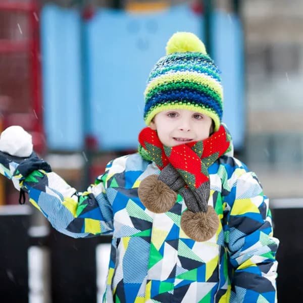 Småbarn Barn Skjerf Gutter Jenter Vinter Strikket Varmt Skjerf Halsvarmer, Gaver til Jul og Nyttår red