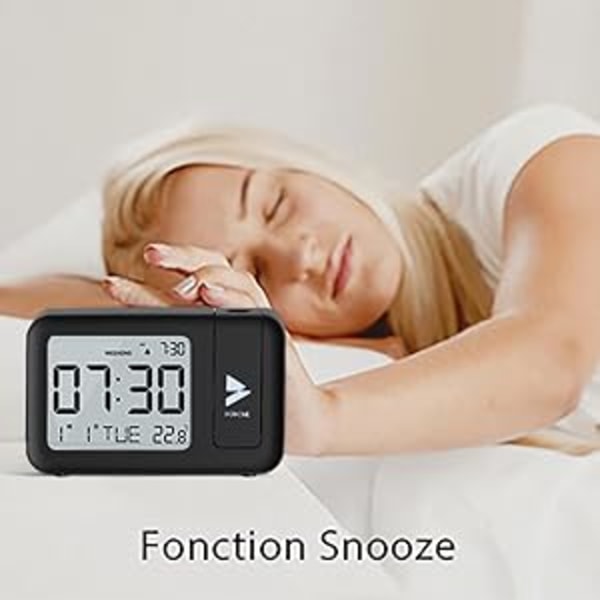 Hosome Projektionsväckarklocka, Digital Väckarklocka Inomhustemperatur 4 Ljusstyrkenivåer 2 Volymnivåer Justerbar 9 Minuters Snooze-funktion 12/24H