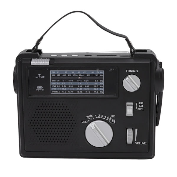 Handvevradio AM FM SW Multi Band LED Nödradio med MP3-uppspelning U-diskslagringskortplats