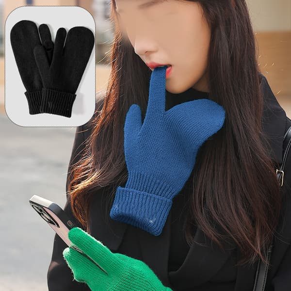 Vinterhandsker til kvinder, varme uldstrikkede fingerløse all-inclusive handsker med touch screen fingre