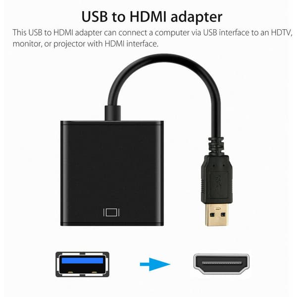 USB 3.0 til HDMI konverter, kabeladapter, sort