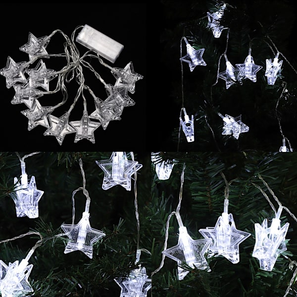 10 LED-stjärnklämma Ljus Dekorativ Lampa Sträng för Sovrum Bröllopsceremoni Middagsfest (Vit)