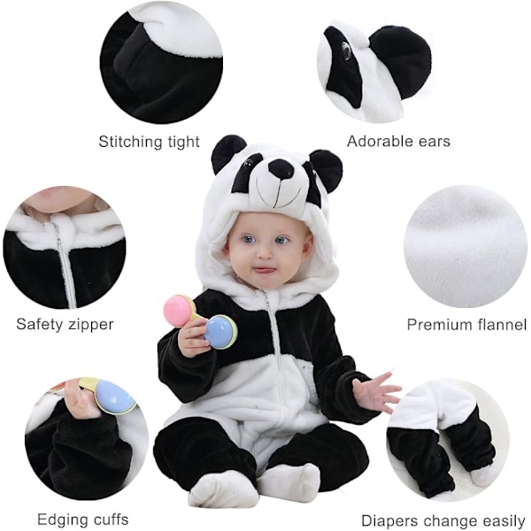 Unisex Baby Romper Vinter och Höst Flanell Jumpsuit Djur Cosplay Kläder Panda 100