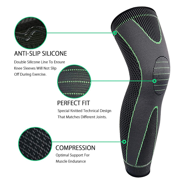 1 par Full Leg Compression Knäskydd för kvinnor och män, långa