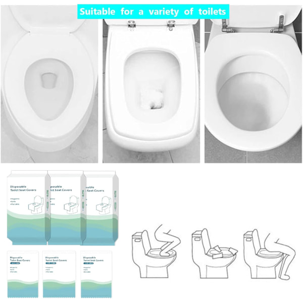 50 st Toalettsitsskydd Engångs, Portabelt Toalettsitsskydd, Ekologiska Antibakteriella Universella Pottskydd, Biologiskt Nedbrytbart Papper, Vattentätt, 100PCS