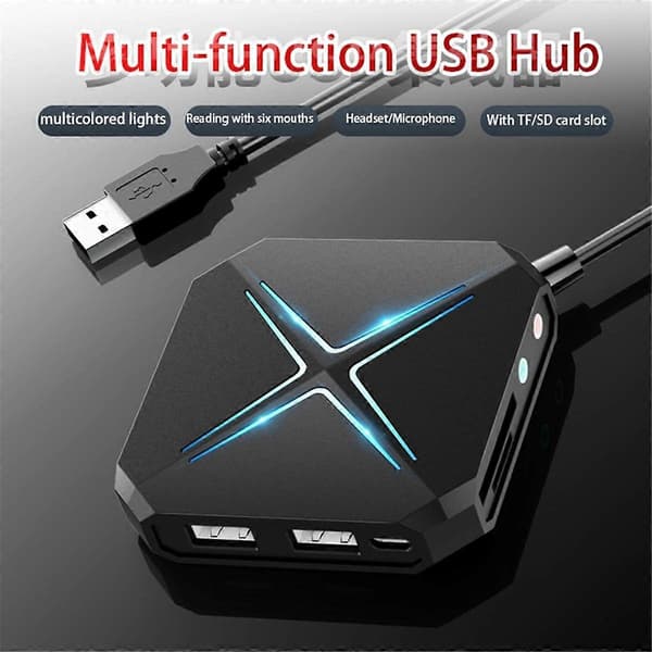 10-i-1 USB HUB Dockingstasjon, USB lydadapter for PC, bærbare datamaskiner, stasjonære datamaskiner, stereolydkort med 3,5 mm grensesnitt