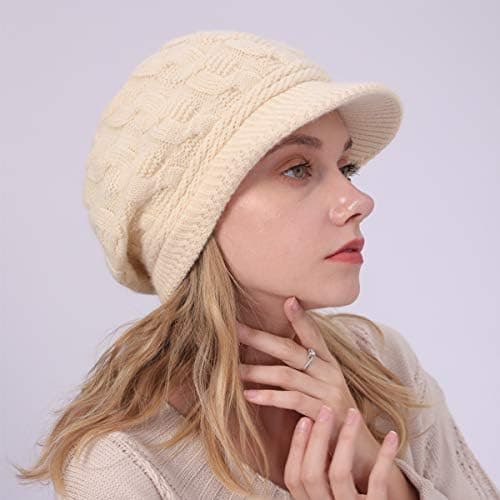 Chic Damvinterhatt med brätte, Dam Vintage Vintermössa, Da