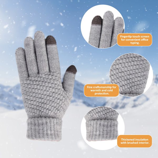 2 par dame vinter touch screen handsker Varme uldforede strikkede handsker Elastiske manchetter Vinter strikkede handsker Grey+Navy