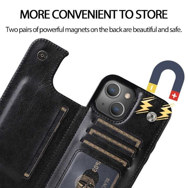 iPhone 15 Støttende Deksel Kortholder 3-Rom Flip Rose Gull