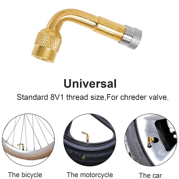 2-pack vinklade mässingsventiler för bil, motorcykel, skoter och cykel