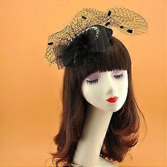 Hodeplagg med mesh-sløyfer, fjær, fascinator, slør, perle-derbyhatt, hodeplagg (Hvit)