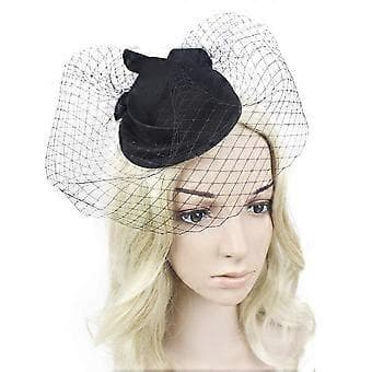 Mesh Slør Hat Clip Dame Prom Ansigtsdækning Mesh Top Hat Hovedbeklædning (Sort)