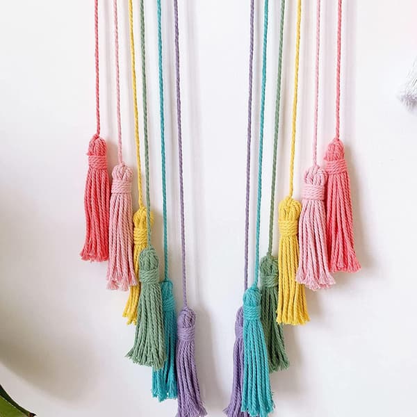 Goodchanceuk Macrame Regnbåge Väggdekor Pom Poms för Barnrum