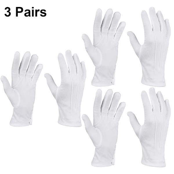 3 par hvide polyester marchhandsker, formelle smoking æresgarde paradehandsker