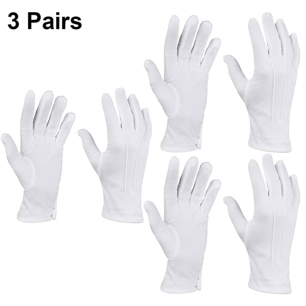 3 Par Vita Polyester Marschhandskar, Formell Smoking Högvakts Paradhandskar
