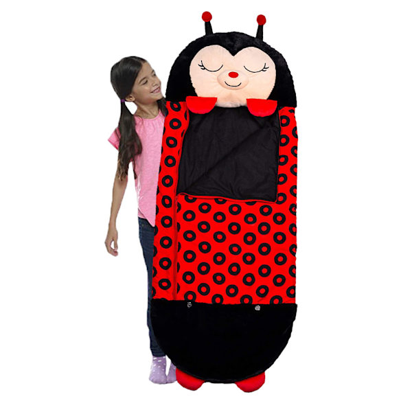 (optimerad kunskap) Mysig sovsäck för barn med dockor, mjuk pyjamas-napptäcke, 126*43cm, svart nyckelpiga-design