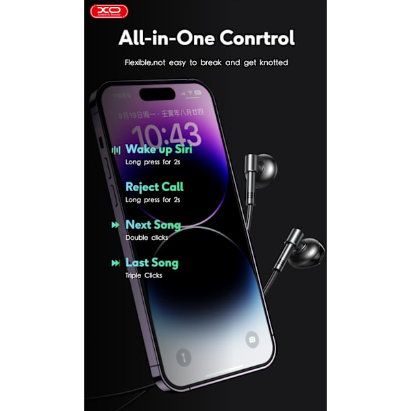 Kompatibel iPhone in-ear hörlurar, iPhone X/11/12/13/14 - Svart Svart