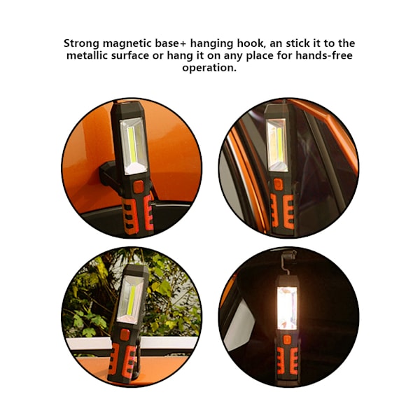 USB-laddningsbar COB LED-arbetslampa Nödficklampa
