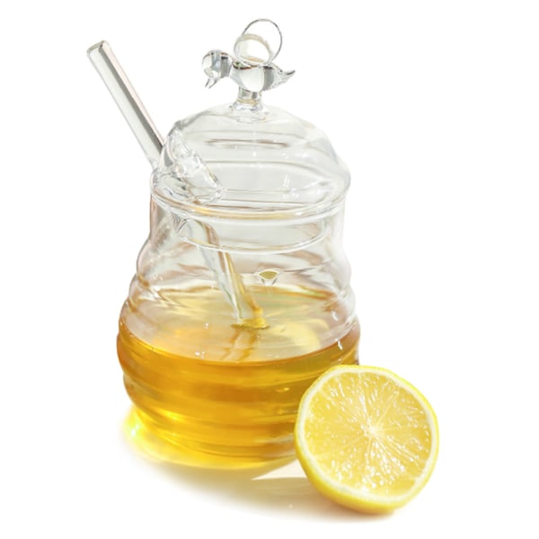 Honungsburk med kopp och lock Glas - Värmebeständig bikupa