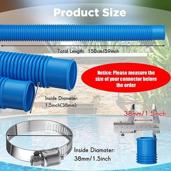 Flexibel damm-slang 1,5m / 38mm, blå Pool slang med sle