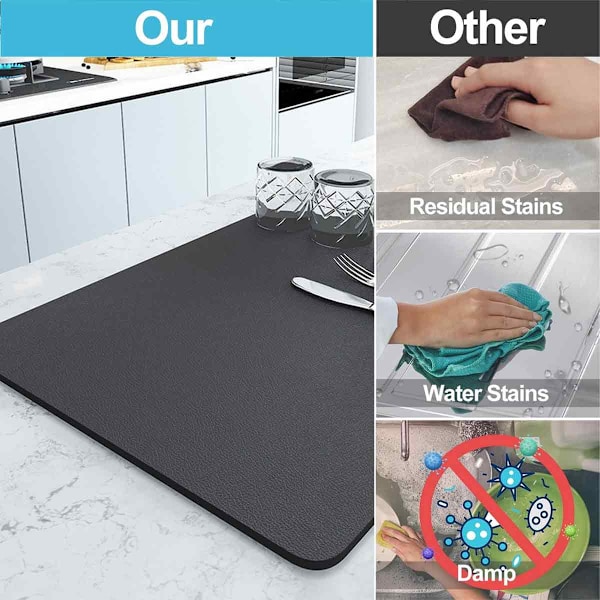 Diskmatta för köksbänk, värmebeständiga avrinningsmattor med halkfri gummibaksida, döljer fläckar, superabsorberande avrinningsmatta för kök, enkel Dark grey