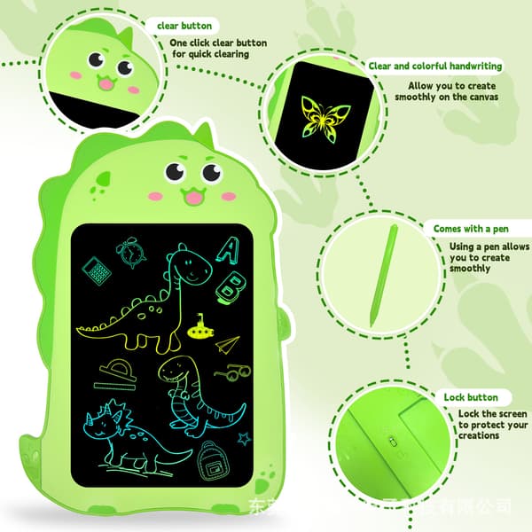 8,5-tommer grøn dinosaur 085B dinosaurformet børns farve LCD-touchskærm