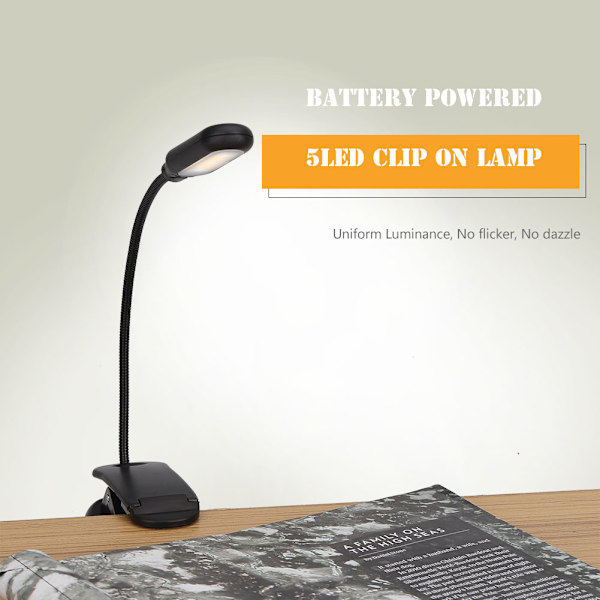 Batteridriven 5LED klämma på lampa med 3 positioner justerbar
