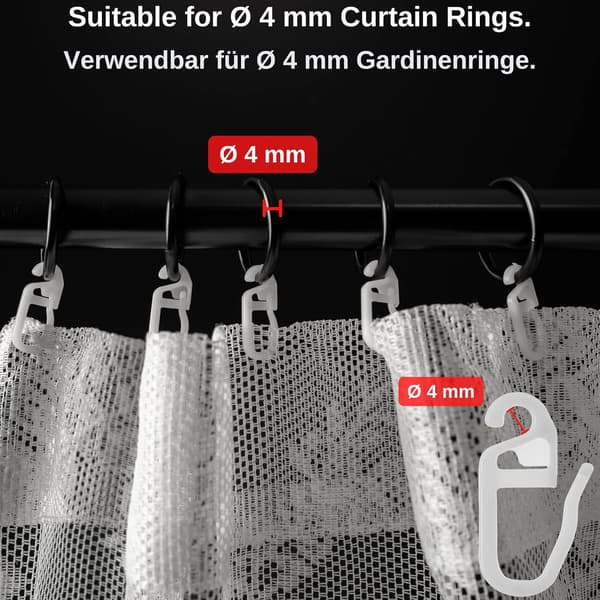 120 x Gardinkroker med 4 mm hull, egnet for gardinringer