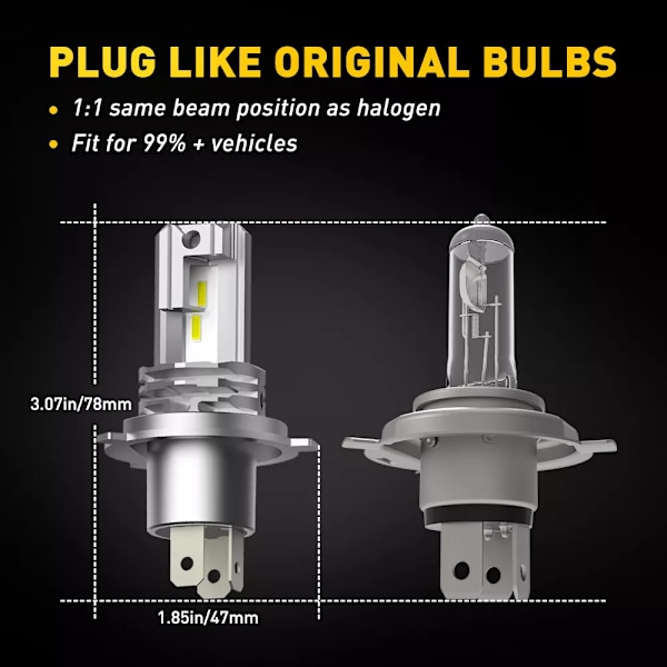 2 st H4 LED 6500K 30000LM Superstarka dimljus Vita strålkastarlampor UK