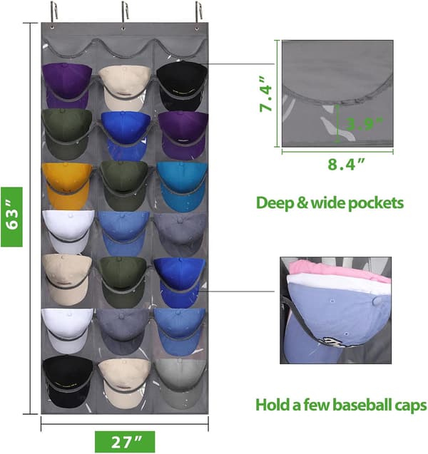 Baseball Cap Organizer til ophæng bag døren, Hatteophæng med