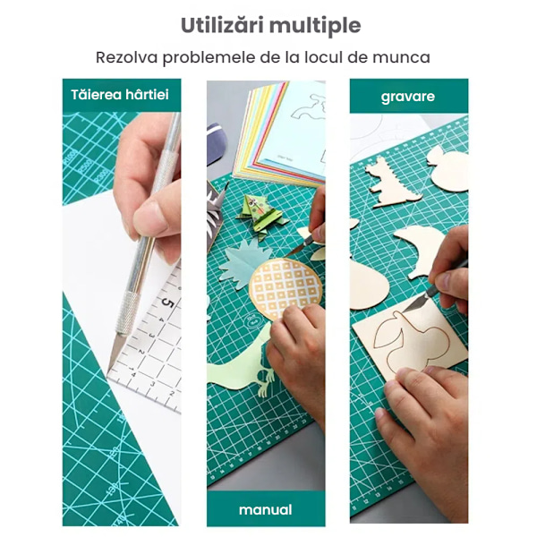 Set med 2 EINNENFFER A4 skärmattor, PVC, med transparent linjal i tum, 30 x 22 cm, grön, för hantverk, utskärning, tillverkning