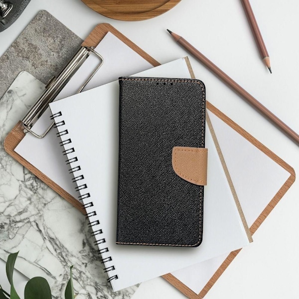 Redmi 9A/9AT Plånboksfodral Fancy Eco Läder - Svart/- Guld