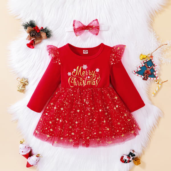Meshklänning Jul söt baby förgylld tryckt klänning red 110cm