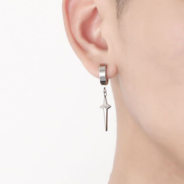 Personlig Punk 316L Rustfrit Stål Kors Stjerne Hoop Dingle Drop Øreringe Små Sorte Kpop Rustfrit Stål Geometri Hu