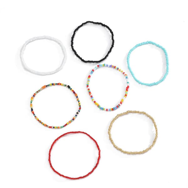 7 Stykker Elastiske Perleankelkæder til Kvinder Håndlavet Strand Boho Farverige Perler Ankelarmbånd Sæt